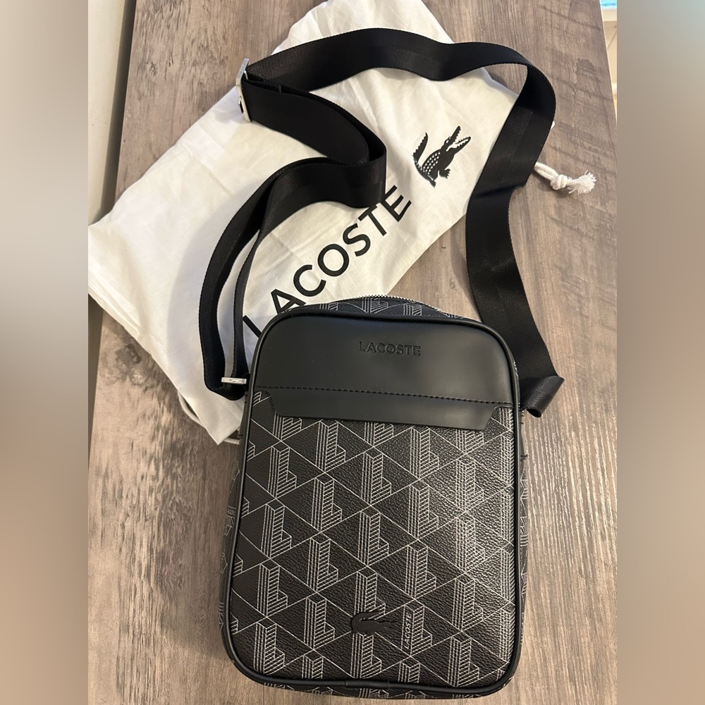 Lacoste Black and Gray Patterned Messenger Bag - NWOT